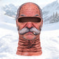 Printed elder face balaclava Elder3 with bald crown, grey moustache and cigarette on a snowy backdrop