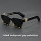 Square sunglasses shown with a cleaning cloth and a protective case included in the box