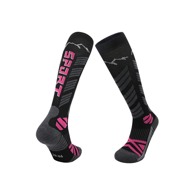 Warm knee high ski socks in a merino wool blend with a cushioned sole, colourway pair