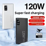 White and black power banks marked 120W on a pale blue and white backdrop