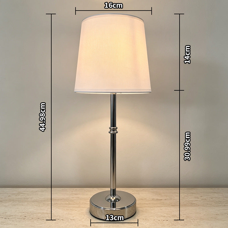 Dimension chart of the silver table lamp showing height, shade and base measurements