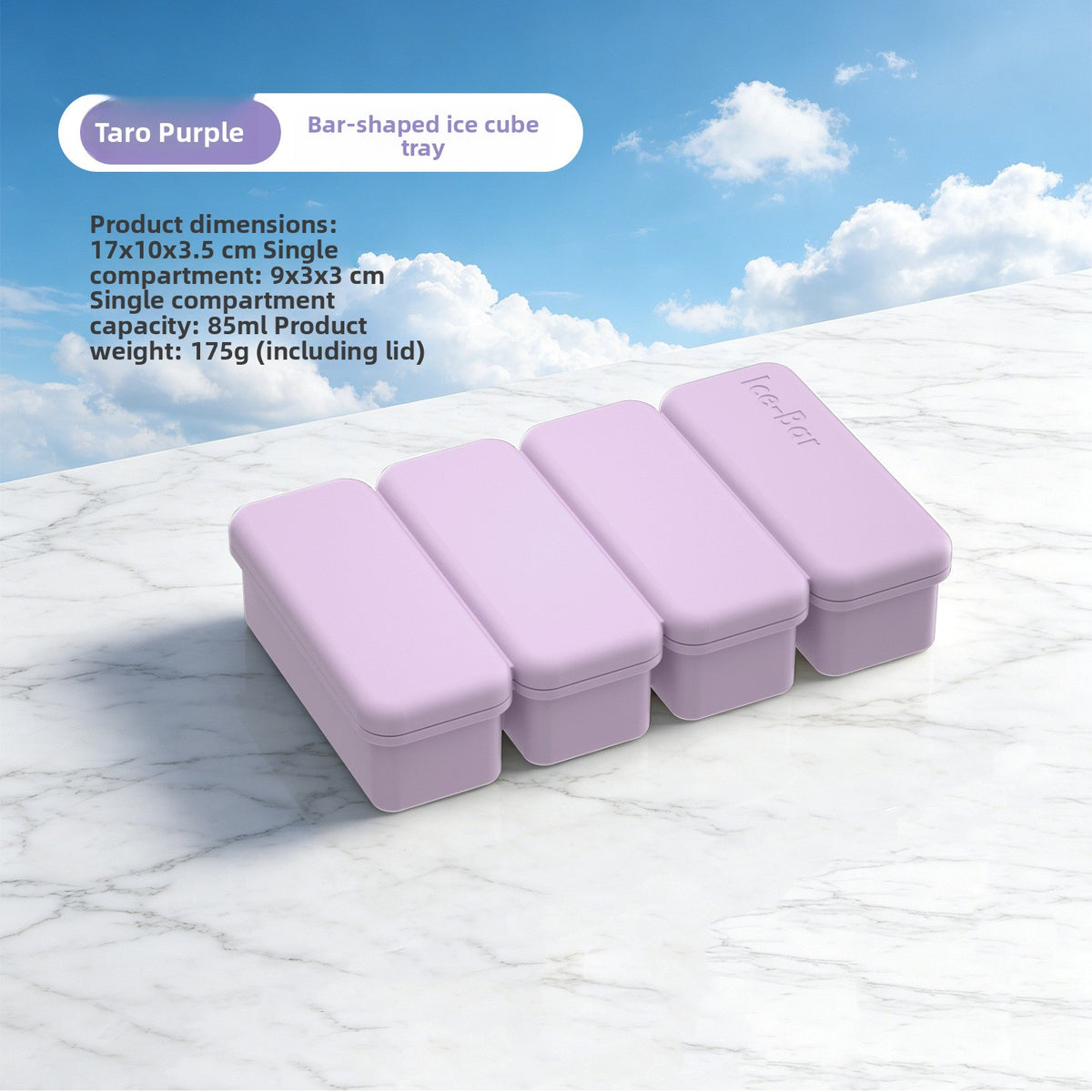 Flexible platinum silicone ice cube tray in a square mould for portioning purees