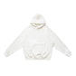 Off-White pullover hoodie with front pouch pocket and rib knit cuffs flat on white, size S option