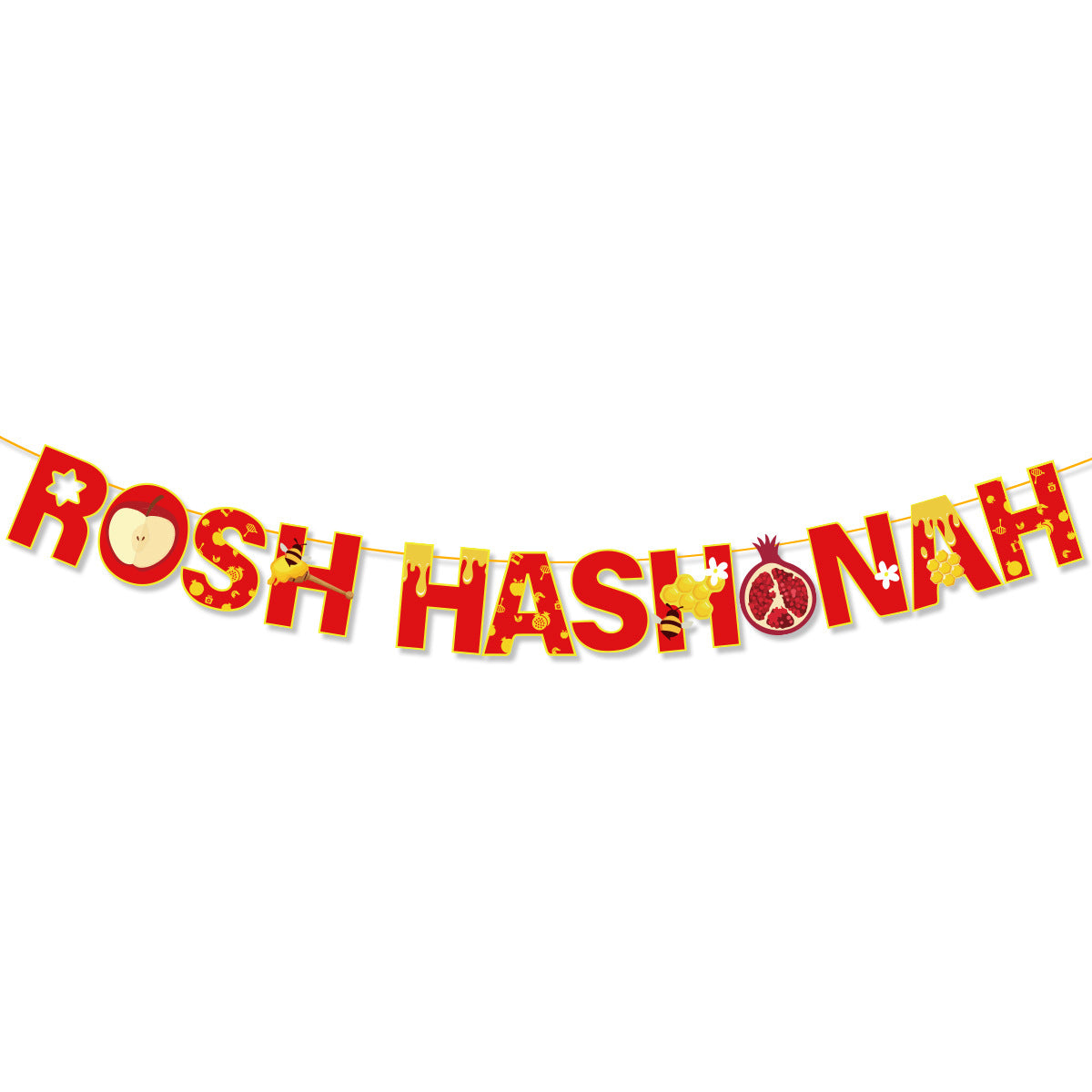 Shana Tova letter banner in red and gold cut card for the Jewish New Year