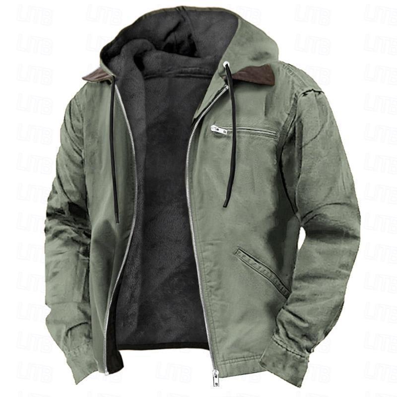 Sage Green option, size S: hooded zip jacket with black fleece lining and drawstring hood