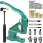 Green cast iron manual grommet press hole punch tool kit with dies, pins, grommets and mallet