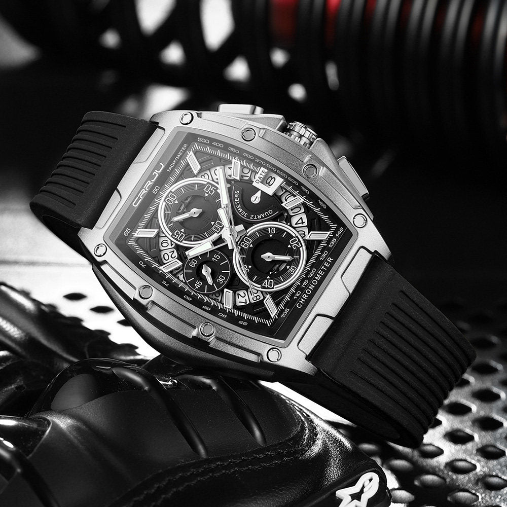 Men's quartz watch worn on the wrist in a daily lifestyle scene