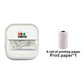 White mini thermal printer feeding a printed strip beside one roll of thermal paper