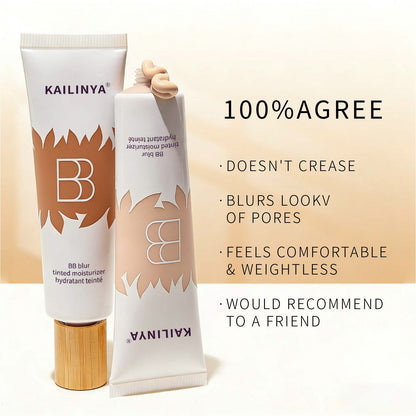Two tubes of the BB blur tinted moisturizer standing upright with a bead of tint squeezed from the cap