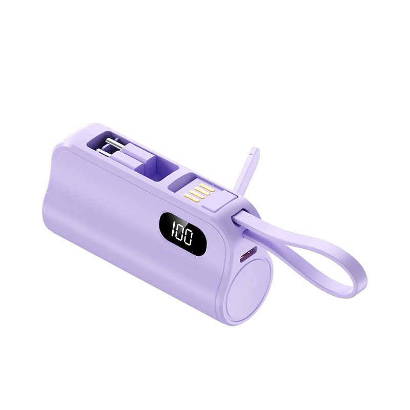 Purple mini capsule power bank with digital display and lanyard loop, photo for the 3000mAh option
