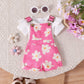 Girls Cotton Printed Top and Overalls Two-Piece Set