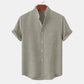 Mens Stand Collar Casual Button Down Short Sleeve Shirt