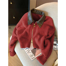 Women's Cropped Zip-Up Knit Cardigan with Contrast Collar
