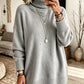 Women's gray turtleneck knit sweater, loose fit with ribbed cuffs and hem, size 2XL