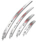 Four curved silver reciprocating saw blades of different lengths, each marked 6 TPI CRV curved edge