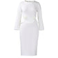 White peplum bodycon midi dress flat on white, sculpted roses and back neck zip, White option