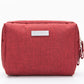 Cube shaped travel toiletry and cosmetic bag with a lined interior and grab handle