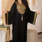 Black chiffon kaftan with gold sequin chevron yoke and batwing sleeves, Black option photo