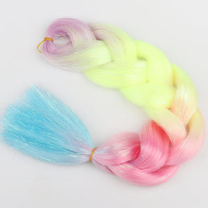 Pastel ombre tinsel braiding hair bundle in lilac yellow and pink tones