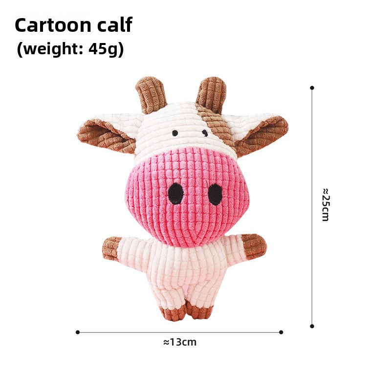 Plush squeaky dog toy in a textured corn velvet body, one design from the assorted shape range