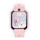Front view of the pink kids smart phone watch with a unicorn watch face and the camera above the screen