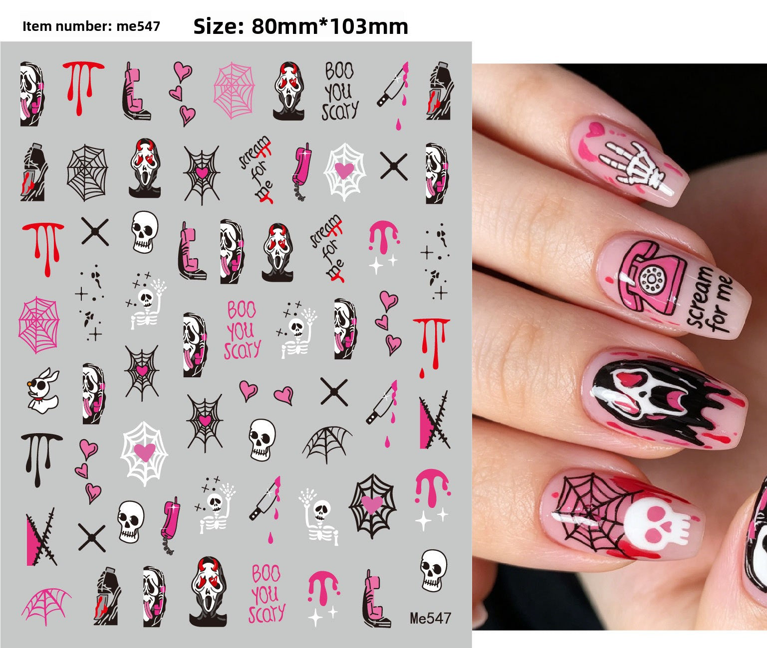 Self adhesive vinyl nail decals with grinning skull and pumpkin art