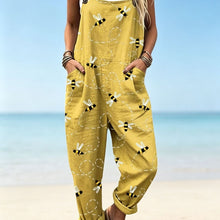Womens Printed Wide-Leg Bib Overalls with Adjustable Straps