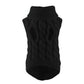 Dark gray ribbed turtleneck collar of the knit dog sweater folded up over the neck