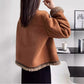 Short-pile faux fur cropped jacket in brown, side styling view