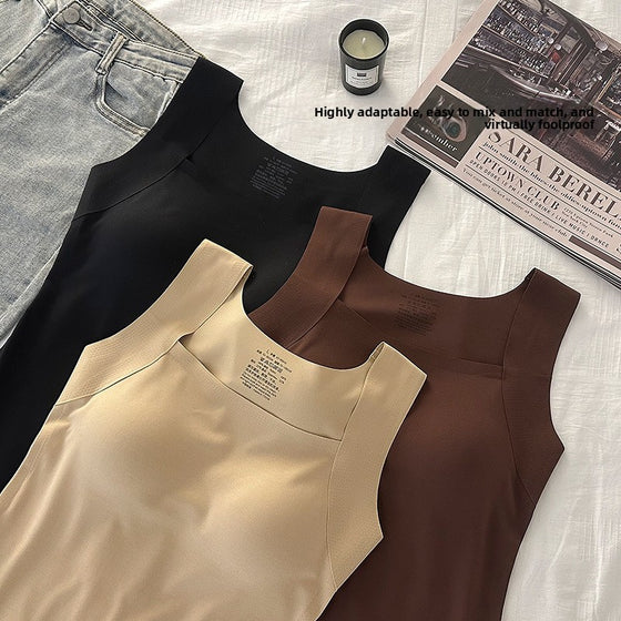 Seamless Nylon Square Neck Tank Top with Built-in Bra Cups