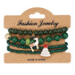 Green Christmas bracelet set on a Fashion Jewelry card with a reindeer charm and a Christmas tree charm