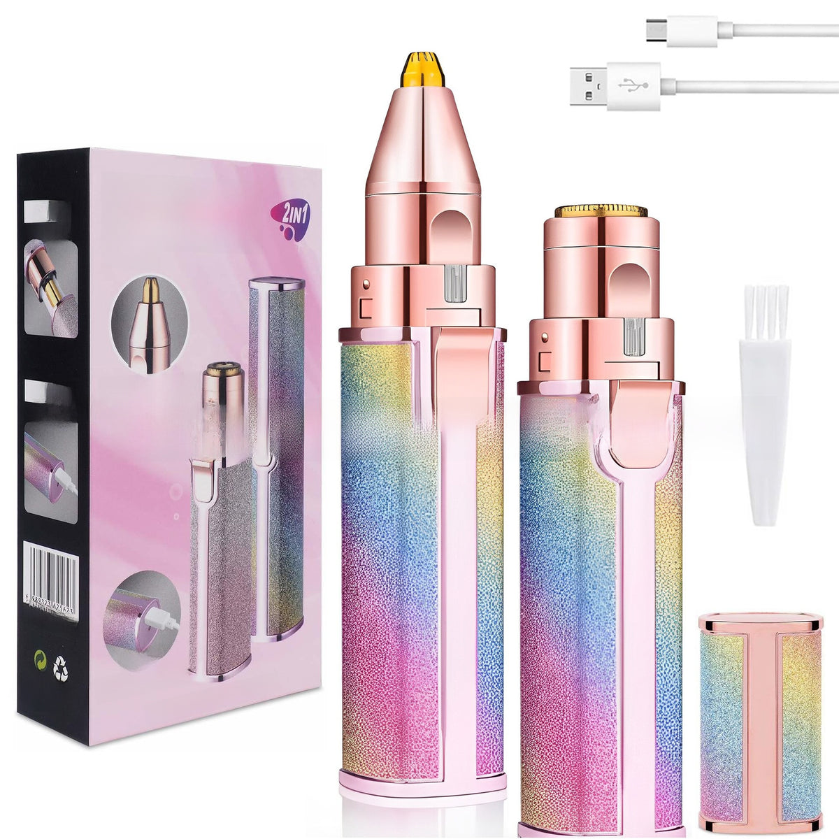 Gradient shaver for ladies with retail box, USB cable, and cleaning brush