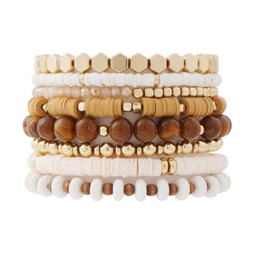 Stackable Beaded Bracelet Set, Heishi and Stone
