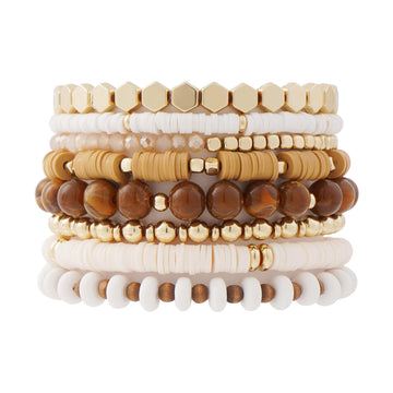 Stackable Beaded Bracelet Set, Heishi and Stone