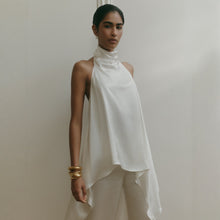 Satin Halter Neck Asymmetric Top