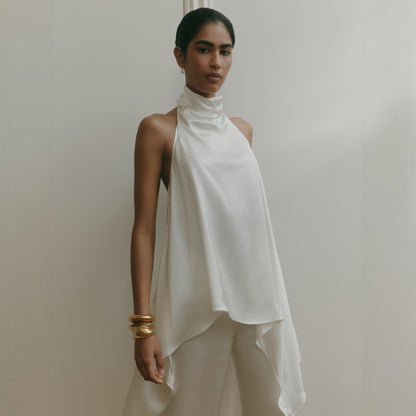 Satin Halter Neck Asymmetric Top