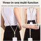 Model wearing the phone lanyard crossbody, around the neck and on the wrist