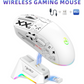 White T90 gaming mouse docked on a white RGB charging base with a USB receiver, T90PRO White option