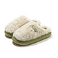 Pair of cream plush slippers with green sole and thick EVA sole, EU 38-39 option