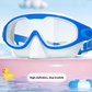 Swimming goggles with a soft silicone seal and adjustable strap in a two tone frame