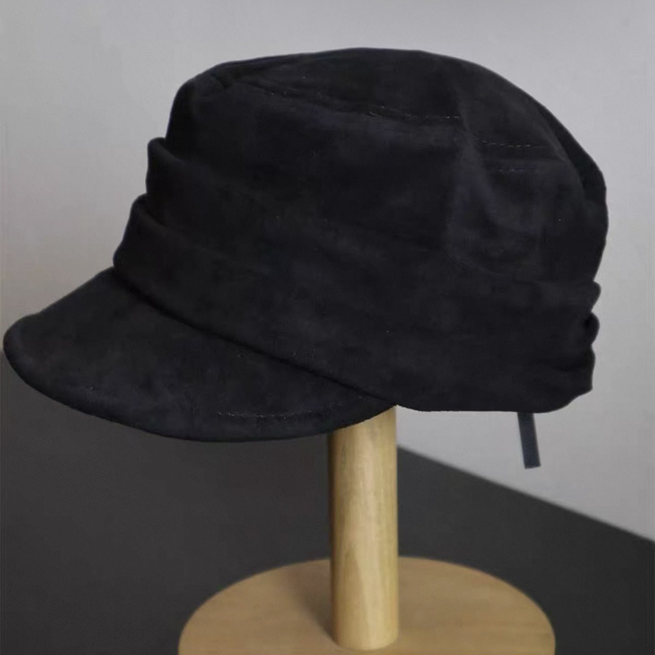 Beige vegan suede cadet style flat cap with a short peak