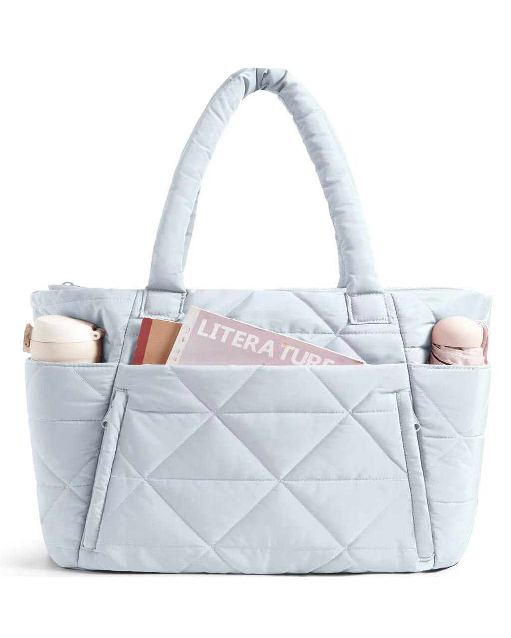 Range of the quilted padded shoulder bag shown in several soft colors