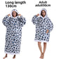 Blue Leopard Print hooded fleece pullover, white with blue and black leopard spots, 90 cm adult length option