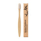 Bamboo toothbrush head with rounded soft bristles in close view