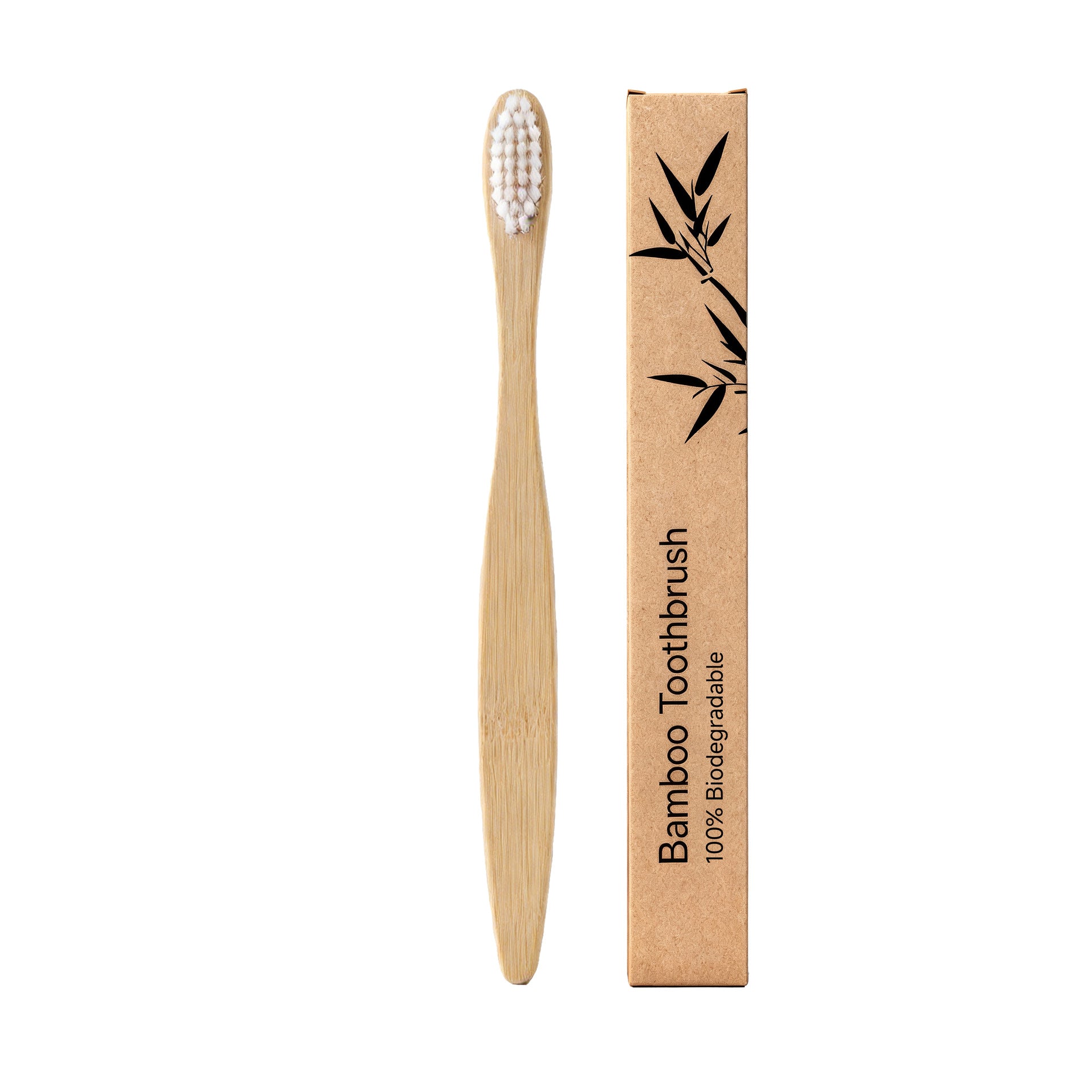 Bamboo toothbrush head with rounded soft bristles in close view
