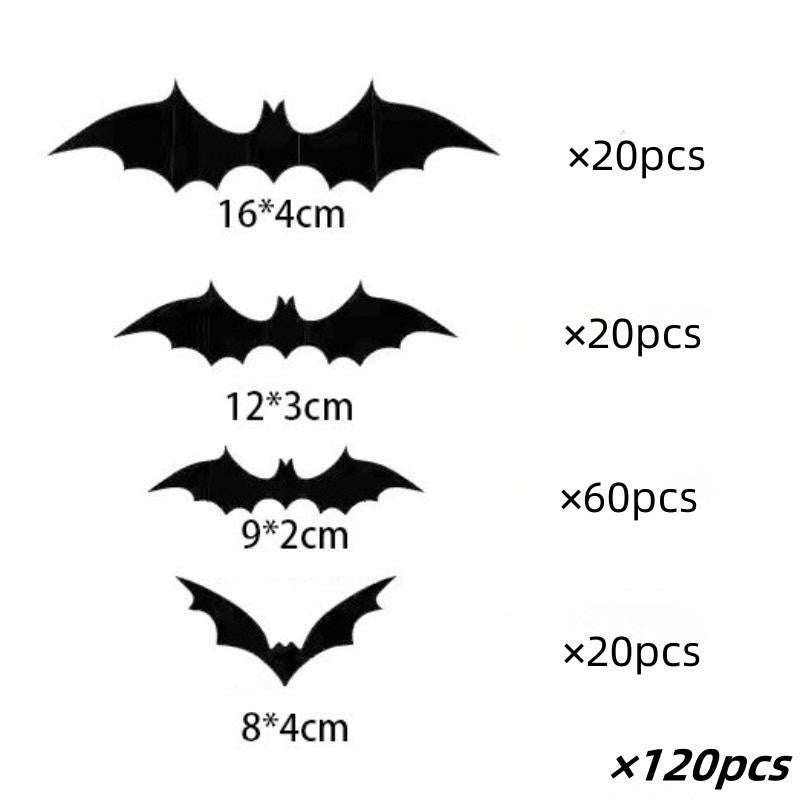 Pack of black 3D bat wall stickers spread out on a white surface
