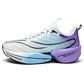 Bright blue star running shoe worn during an outdoor road run