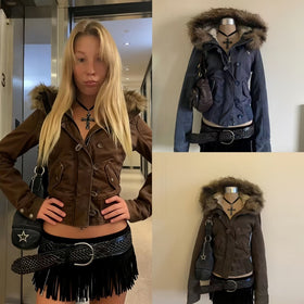 Womens Padded Hooded Jacket with Vegan Fur Trim and Fleece Lining