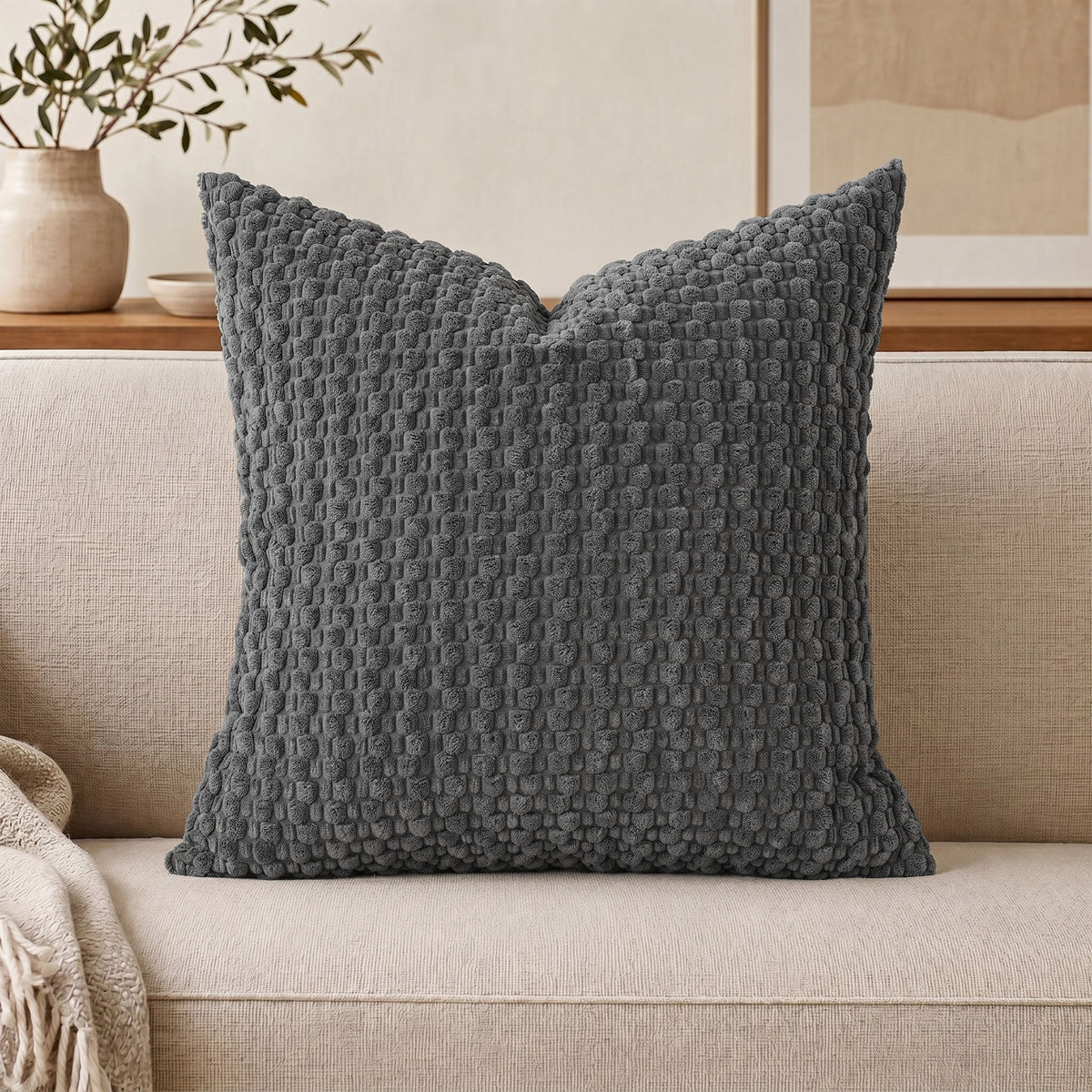 Decorative bubble grain pillow cover in a soft plush knit
