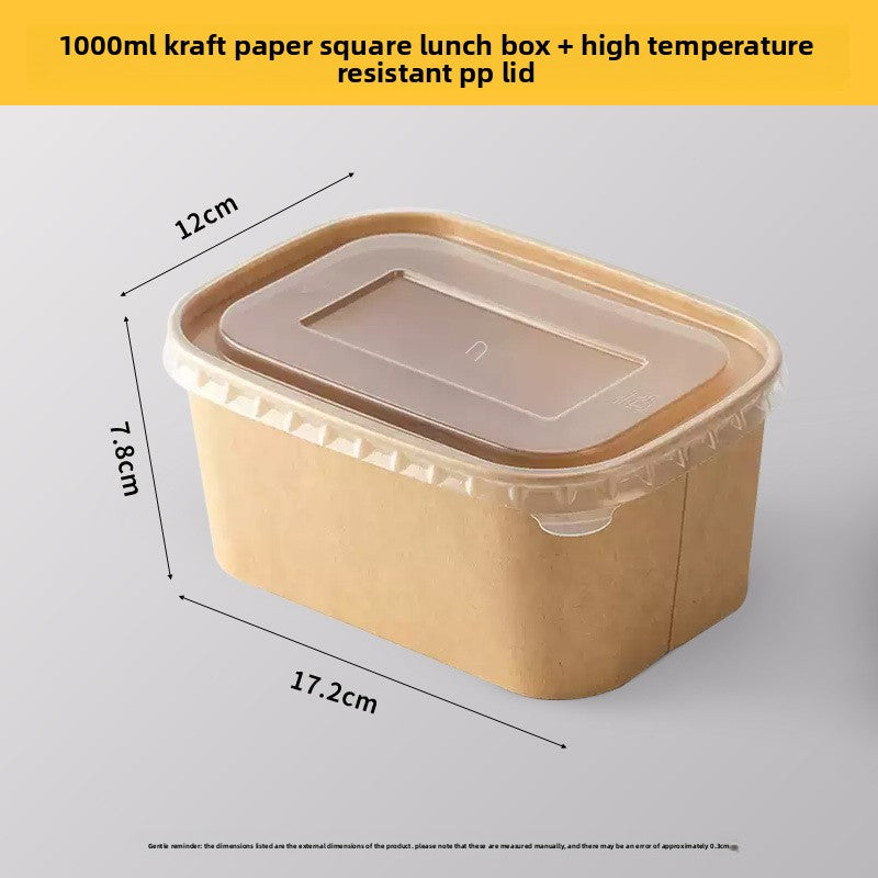 1000ml kraft paper lunch box with a clear PP lid, about 17.2 by 12 by 7.8 cm